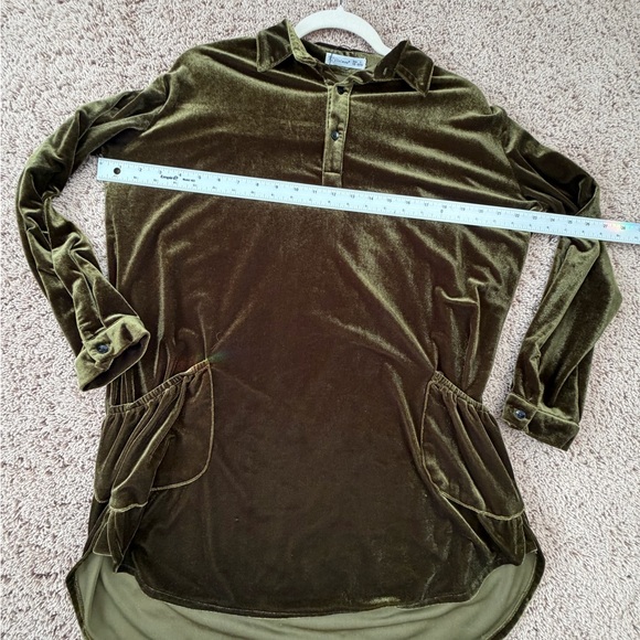 Large r. Vivimos Womens Velvet Long Sleeve Pocket Casual Mini Shirt Dress green - Picture 8 of 14